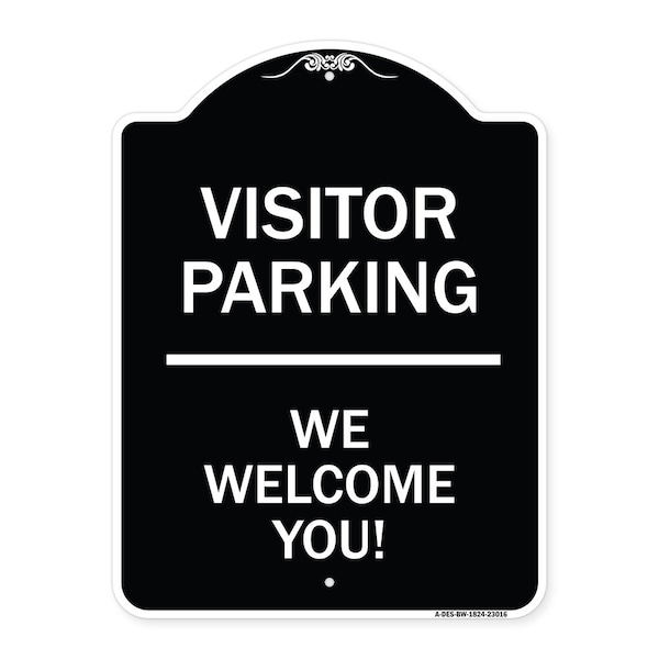 Signmission Reserved Parking Visitor Parking We Welcome You! Heavy-Gauge Aluminum Sign, 24" x 18", BW-1824-23016 A-DES-BW-1824-23016 - main